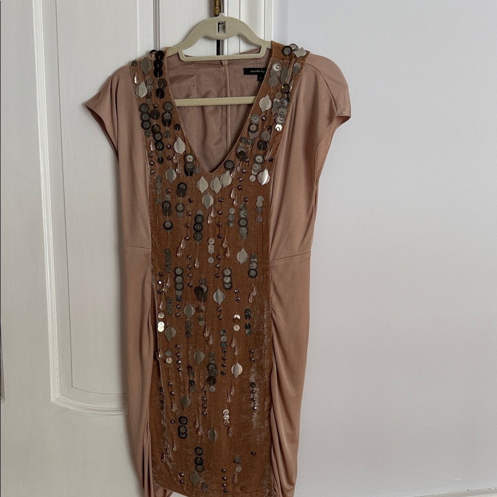 Nanette Lepore Velour Sequin Mini Dress in Tan